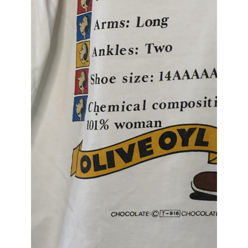 Vintage Olive Oyl T-Shirt Mens Large White Vital Statistic Hip Hop Cartoon Retro - Picture 6 of 15